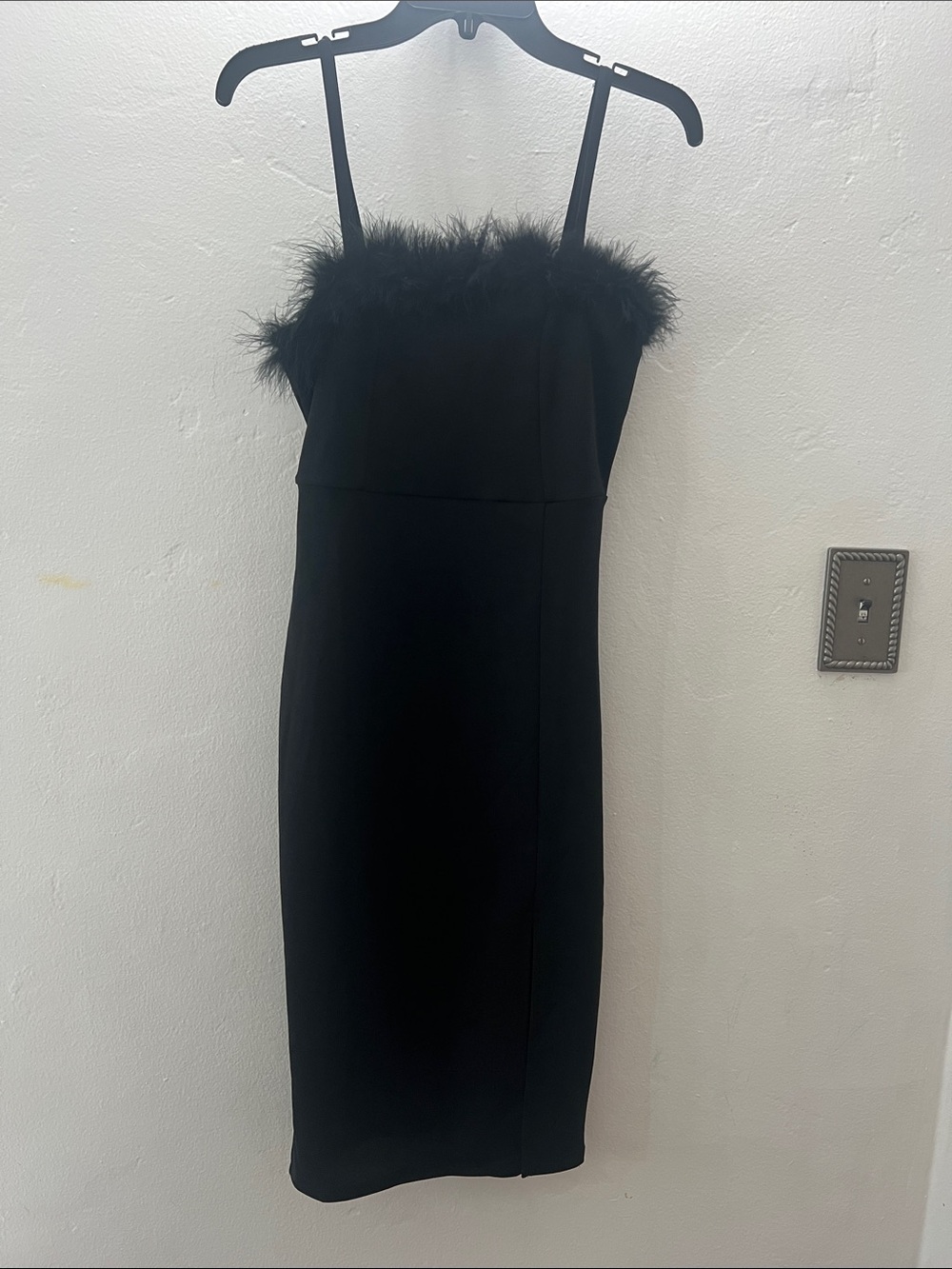 Black Feather Trim Slip Dress - Elegant Women's Dress